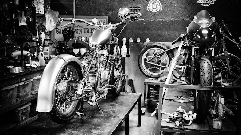 Motorcycles, bikes, workshop, cool, bobber, chopper, balck and white, build, 