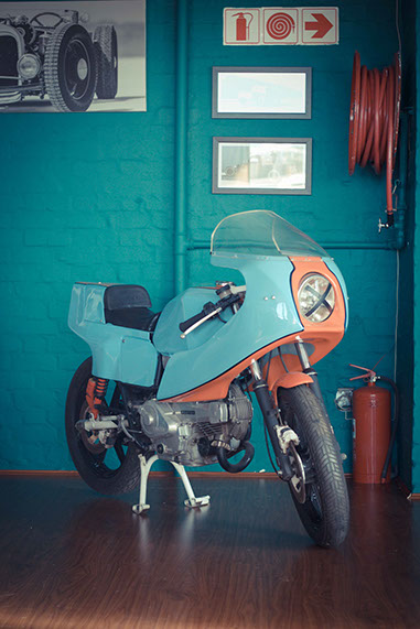 Ducati Desmo Pantah resto-mod vintage cafe racer gulf colour track racer, italian style